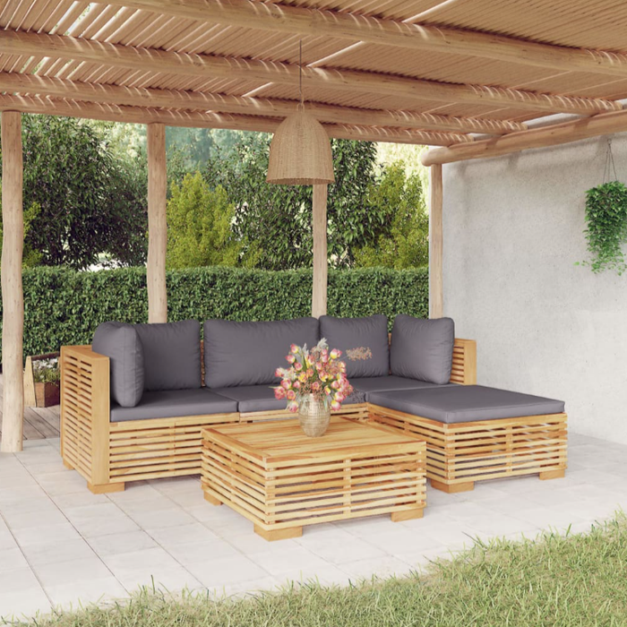 Garten-Lounge-Set Oliver mit Tisch und Kissen Massivholz Teak