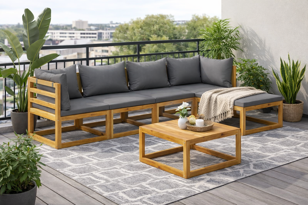 Gartenlounge Set Olivia Akazie Massivholz mit Esstisch und Auflagen