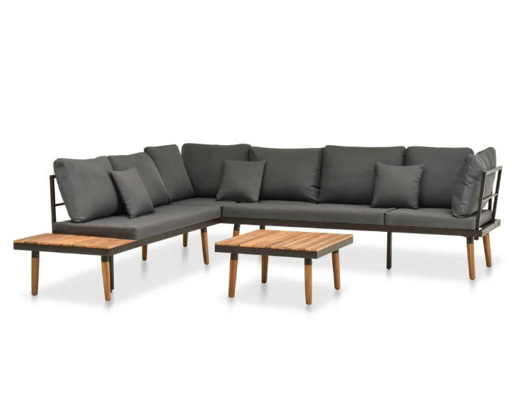 Garten-Lounge-Set Sabrina mit Esstisch und Auflagen aus Massivholz-Akazie