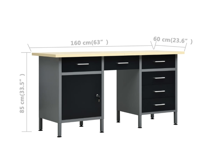 Werkbank AT-PRO mit Wandpanelen und Werkzeughalterungen aus Stahl und Holz mit Legierung