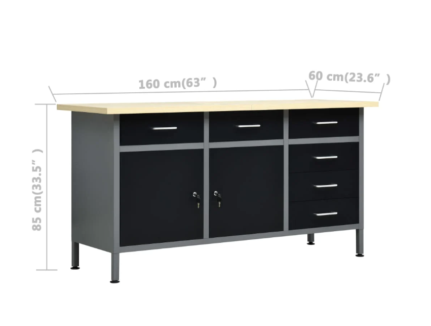 Werkbank AT-PRO mit Wandpanelen und Werkzeughalterungen aus Stahl und Holz mit Legierung