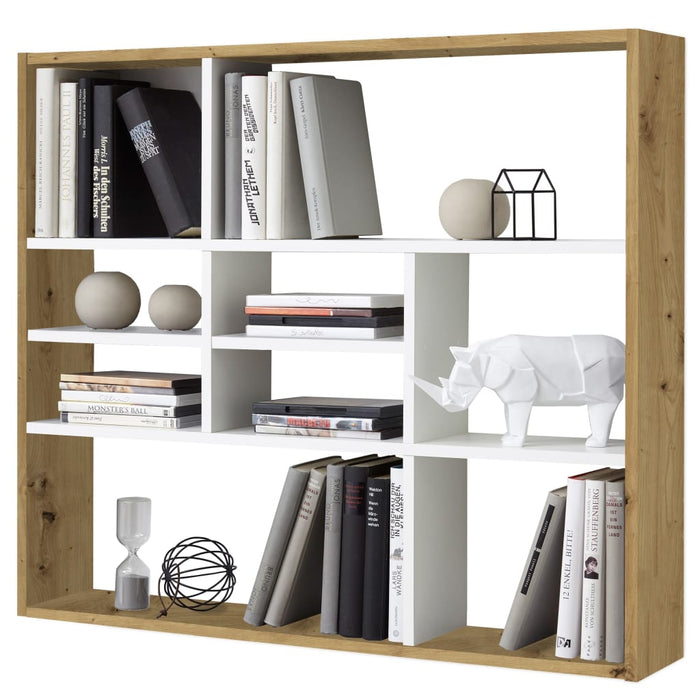 FMD wall shelf with 9 compartments in antique oak and white