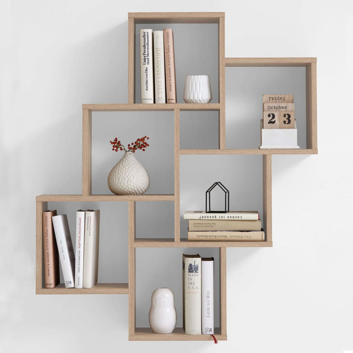 FMD wall shelf with 8 compartments oak brown