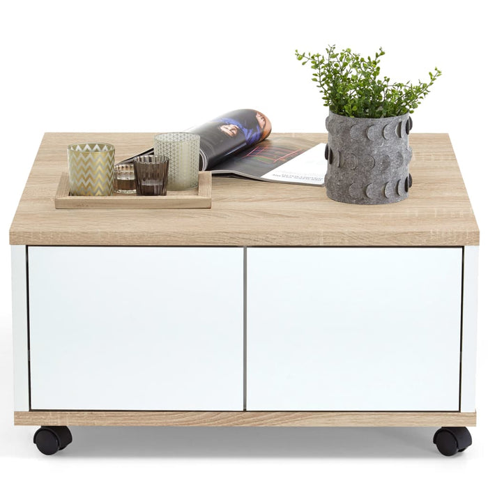 FMD Mobile coffee table 70×70×36 cm oak brown and high-gloss white