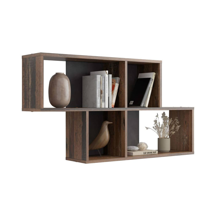 FMD wall shelf with 4 compartments anitk style dark brown anthracite