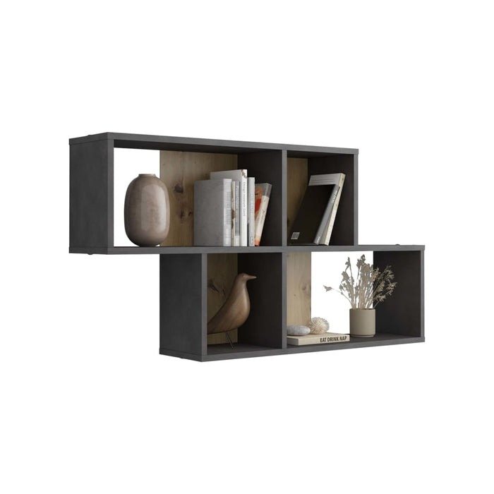 FMD wall shelf with 4 compartments Matera oak color