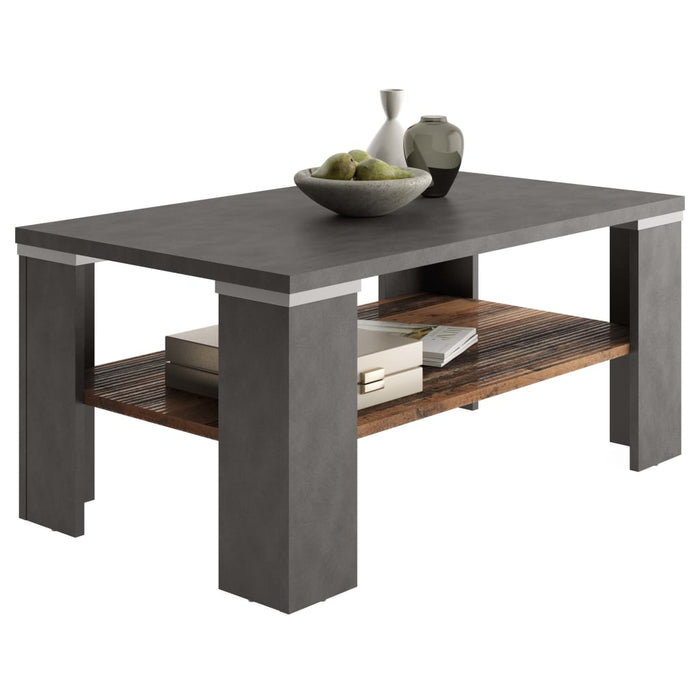 FMD coffee table with shelf in Matera gray and reclaimed wood look