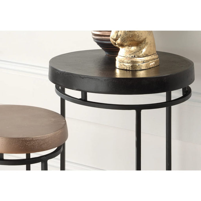 Rousseau 2 pcs. Cameo Metal Side Table Set Black and Golden