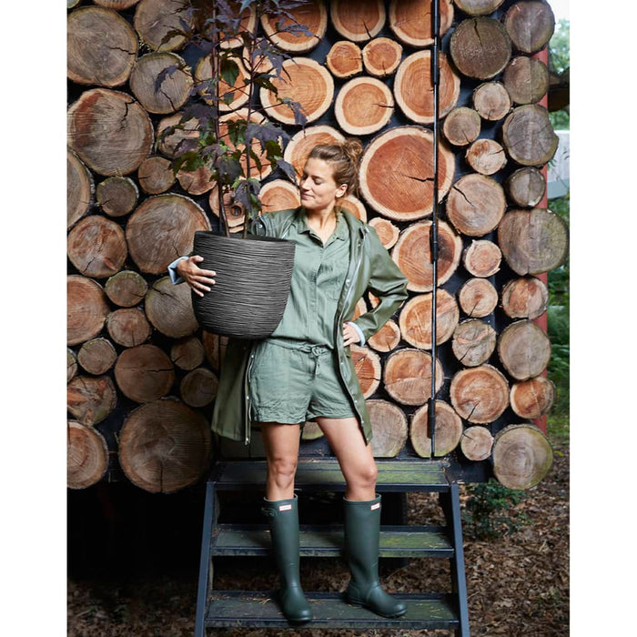 Capi Blumentopf Nature Rib Oval 35 x 34 cm Anthrazit KOFZ932