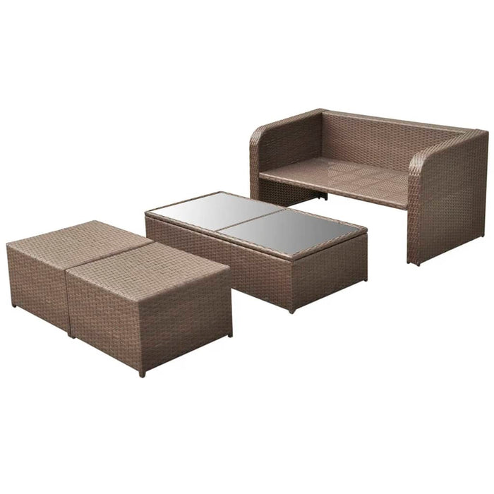 4-tlg. Garten-Lounge-Set mit Auflagen Poly Rattan Braun