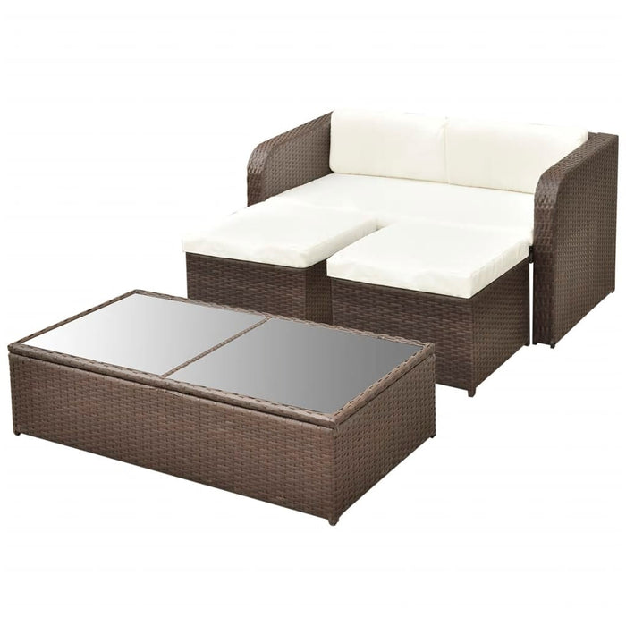 4-tlg. Garten-Lounge-Set mit Auflagen Poly Rattan Braun