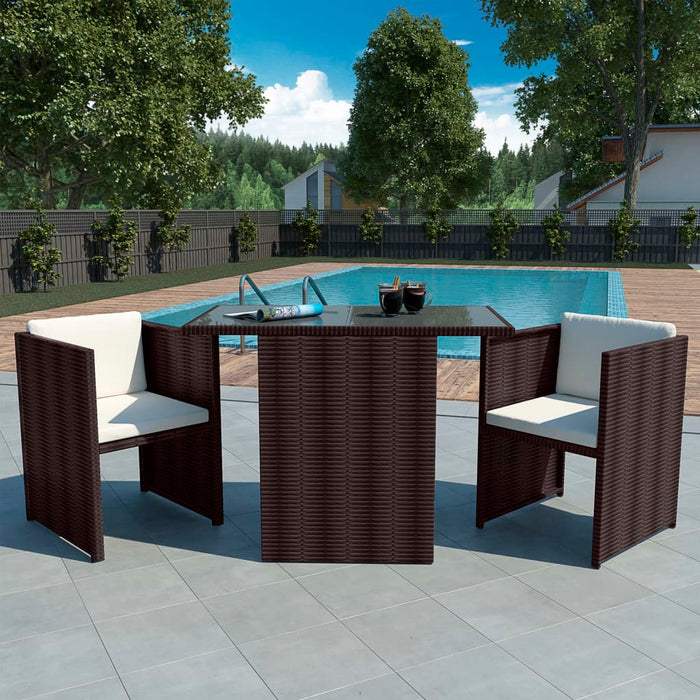 3 pcs. Bistro set with cushions poly rattan brown