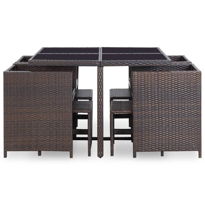9 pcs. Garden dining group with cushions poly rattan brown