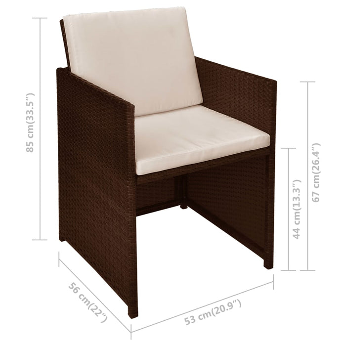 3 pcs. Bistro set with cushions poly rattan brown
