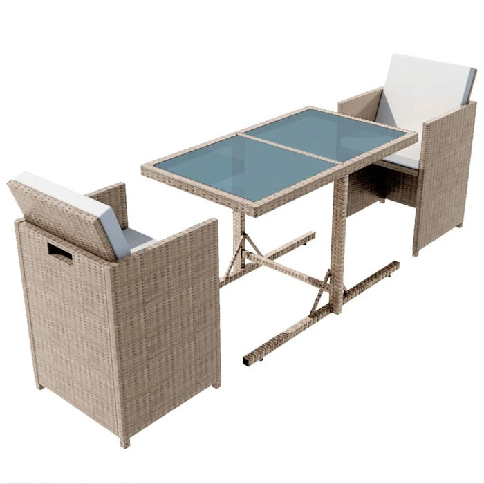 3-tlg. Bistro-Set mit Auflagen Poly Rattan Beige
