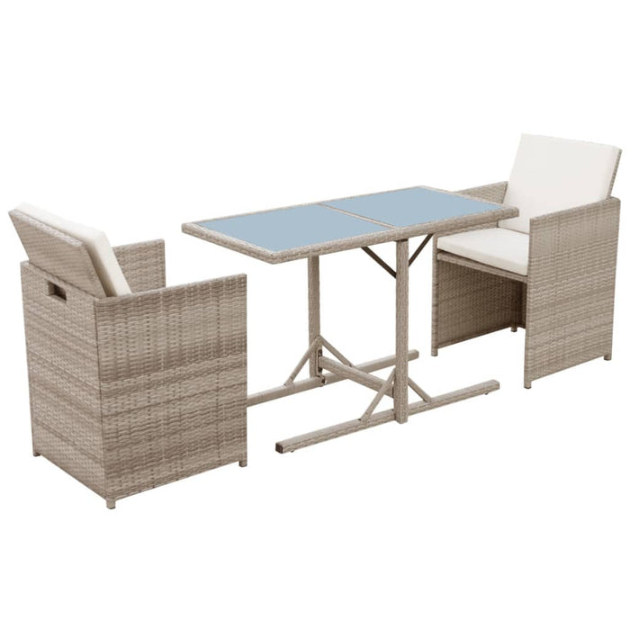 3-tlg. Bistro-Set mit Auflagen Poly Rattan Beige