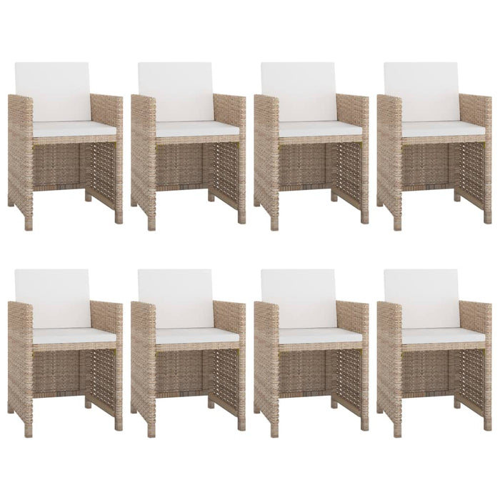 9 pcs. Garden dining group with cushions poly rattan beige