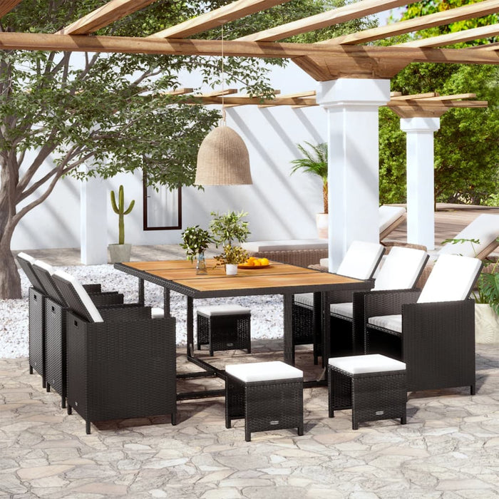 Garten-Essgruppe Jonas mit Auflagen Poly Rattan Schwarz