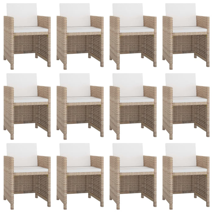 13-tlg. Garten-Essgruppe mit Auflagen Poly Rattan Beige