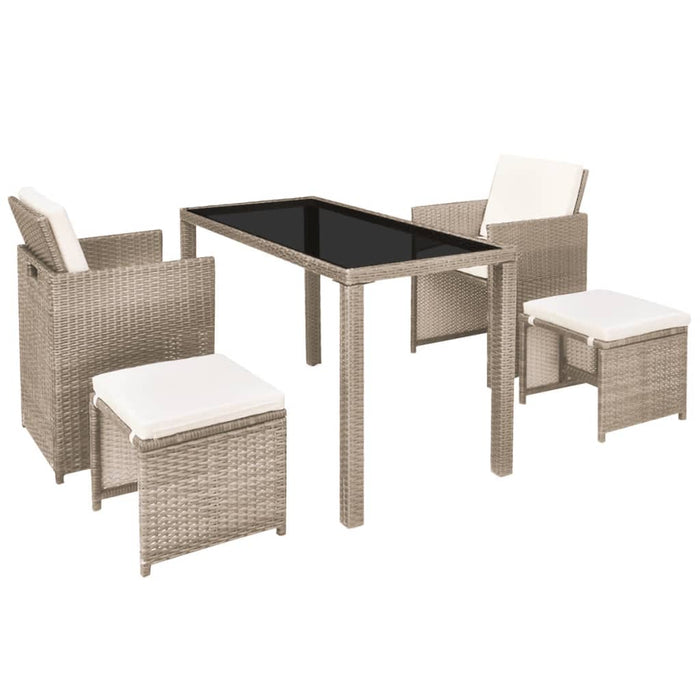 5-tlg. Garten-Essgruppe mit Auflagen Poly Rattan Beige