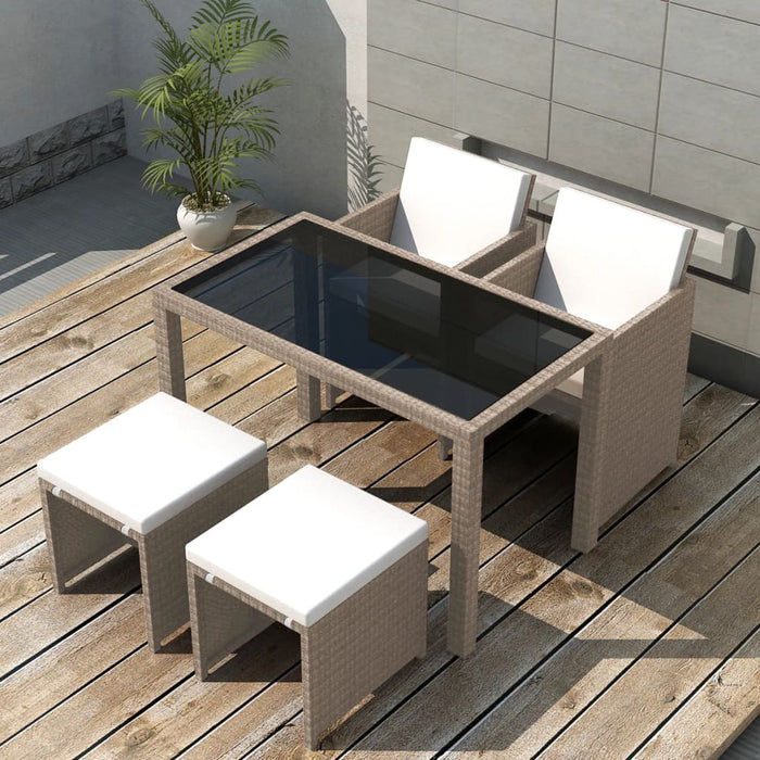 5-tlg. Garten-Essgruppe mit Auflagen Poly Rattan Beige