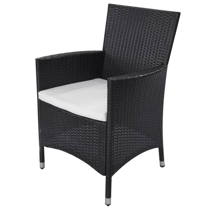 11 pcs. Garden dining group with cushions poly rattan black