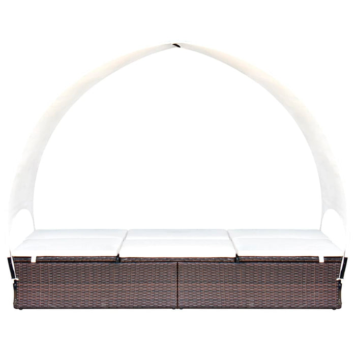 Doppel-Sonnenliege mit Sonnendach Poly Rattan Braun