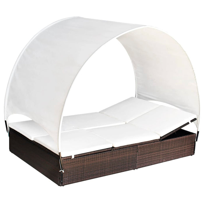 Doppel-Sonnenliege mit Sonnendach Poly Rattan Braun