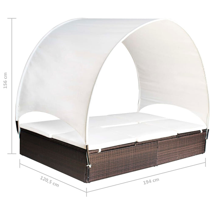 Doppel-Sonnenliege mit Sonnendach Poly Rattan Braun