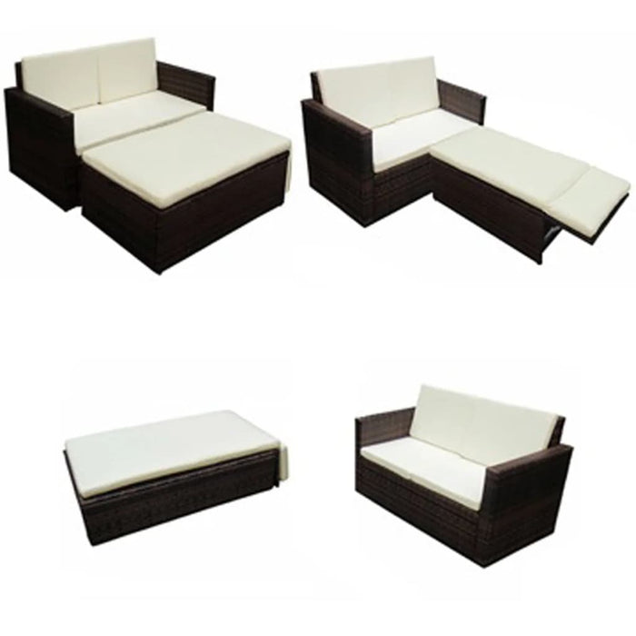 2 pcs. Garden lounge set with cushions poly rattan brown