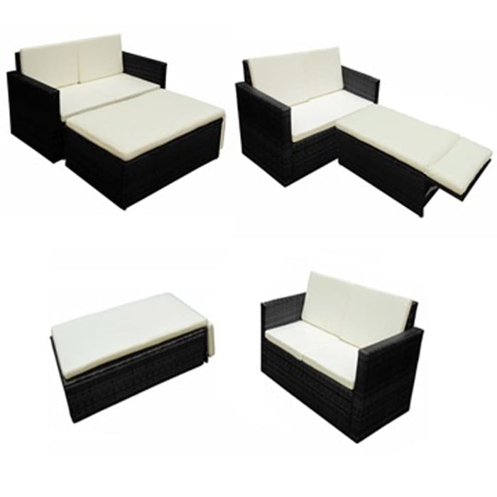 2 pcs. Garden lounge set with cushions poly rattan black