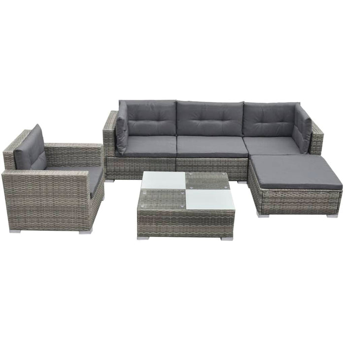 6 pcs. Garden lounge set with cushions poly rattan gray