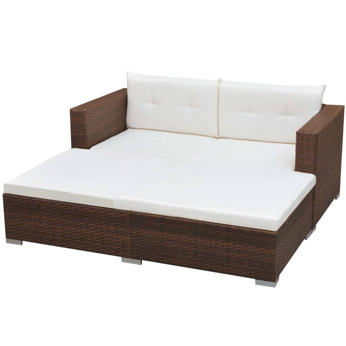 3 pcs. Garden lounge set with cushions poly rattan brown