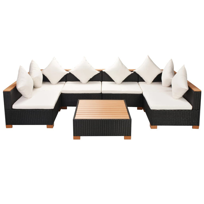 7-tlg. Garten-Lounge-Set mit Auflagen Poly Rattan Schwarz