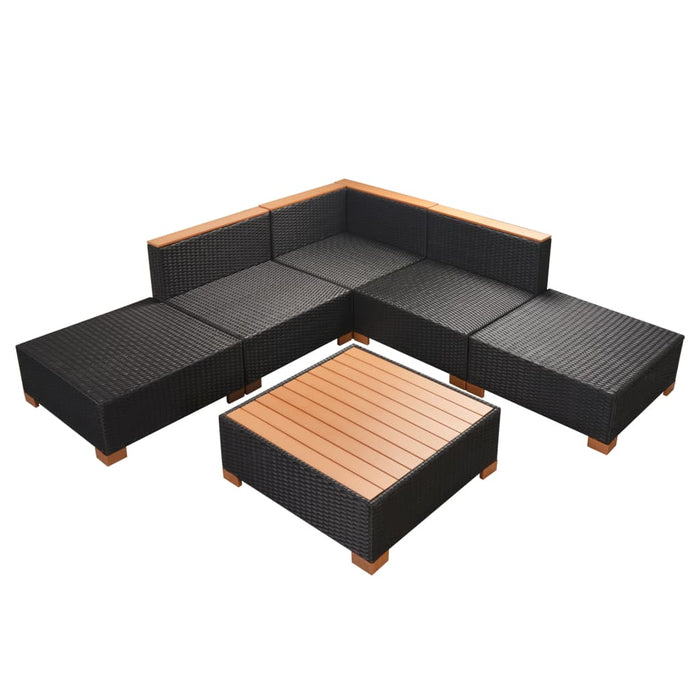 6 pcs. Garden lounge set with cushions poly rattan black