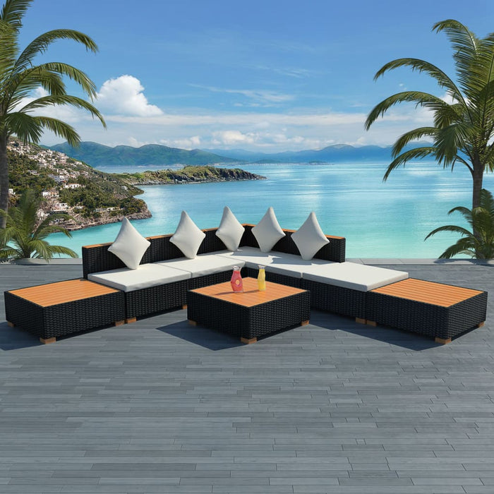 8 pcs. Garden lounge set with cushions poly rattan black
