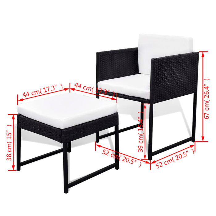 13 pcs. Garden dining group with cushions poly rattan black
