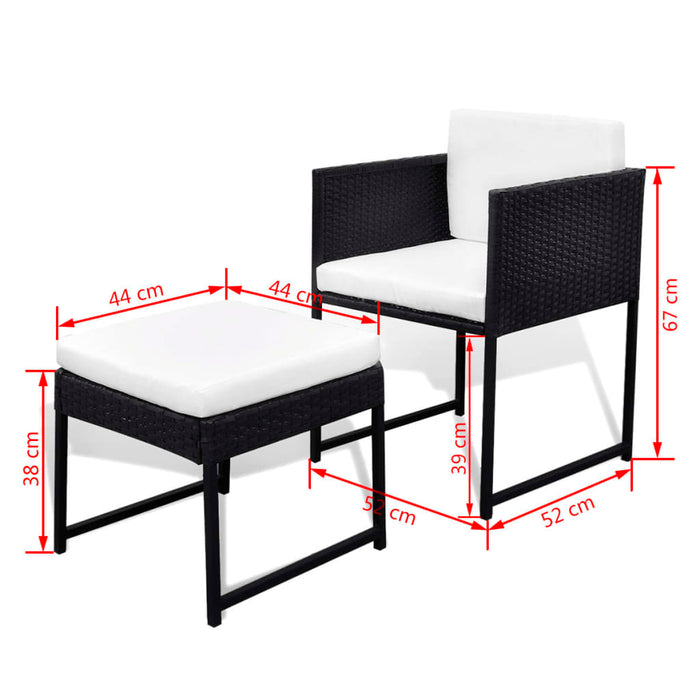 9 pcs. Garden dining set with cushions poly rattan black