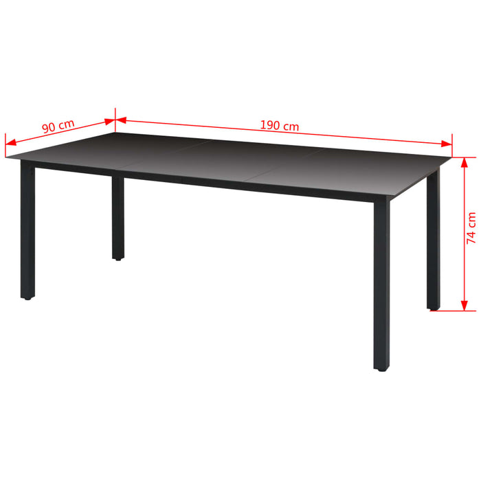 Garden dining table glass aluminum 190 x 90 x 74 cm black