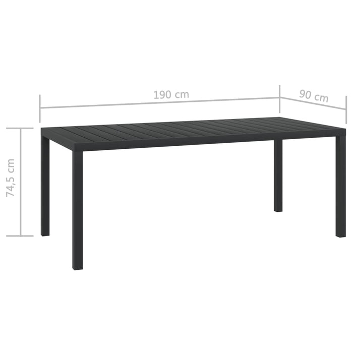 Garten-Esstisch WPC Aluminium 185 x 90 x 74 cm Schwarz