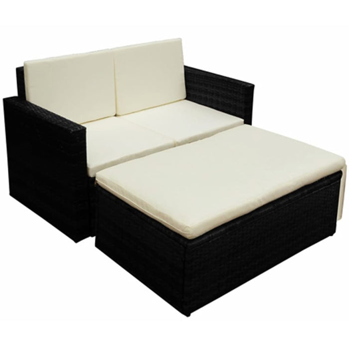 2 pcs. Garden lounge set with cushions poly rattan black