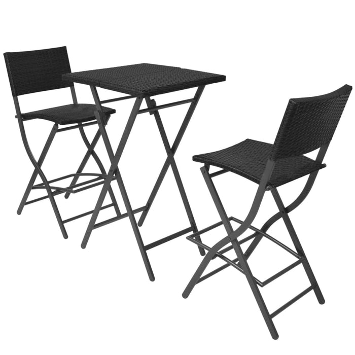 3-tlg. Bistro-Set Klappbar Stahl Poly Rattan Schwarz