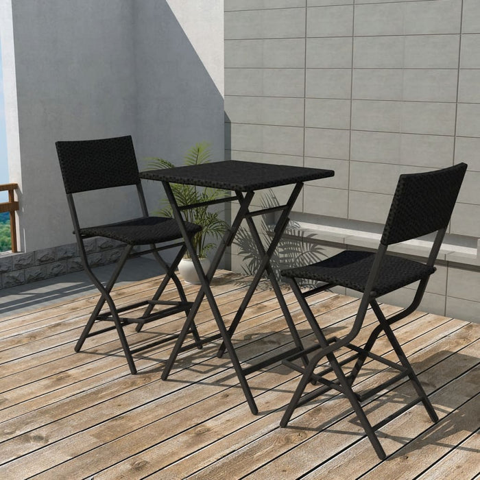 3-tlg. Bistro-Set Klappbar Stahl Poly Rattan Schwarz
