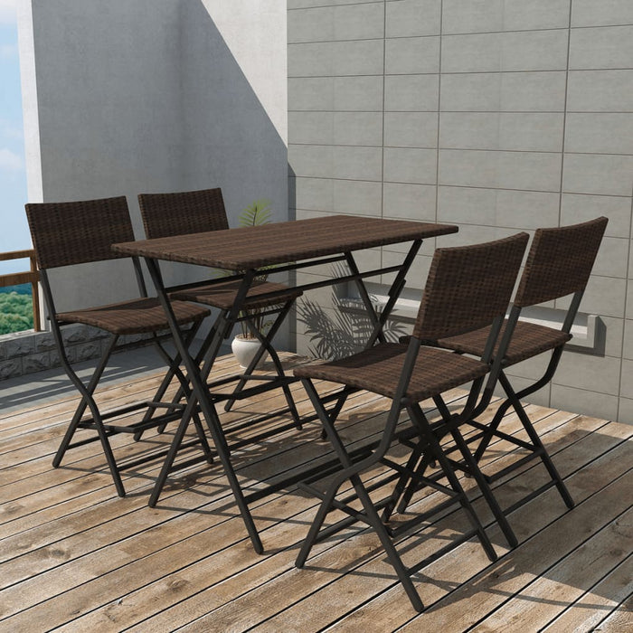 5-tlg. Garten-Essgruppe Klappbar Stahl Poly Rattan Braun