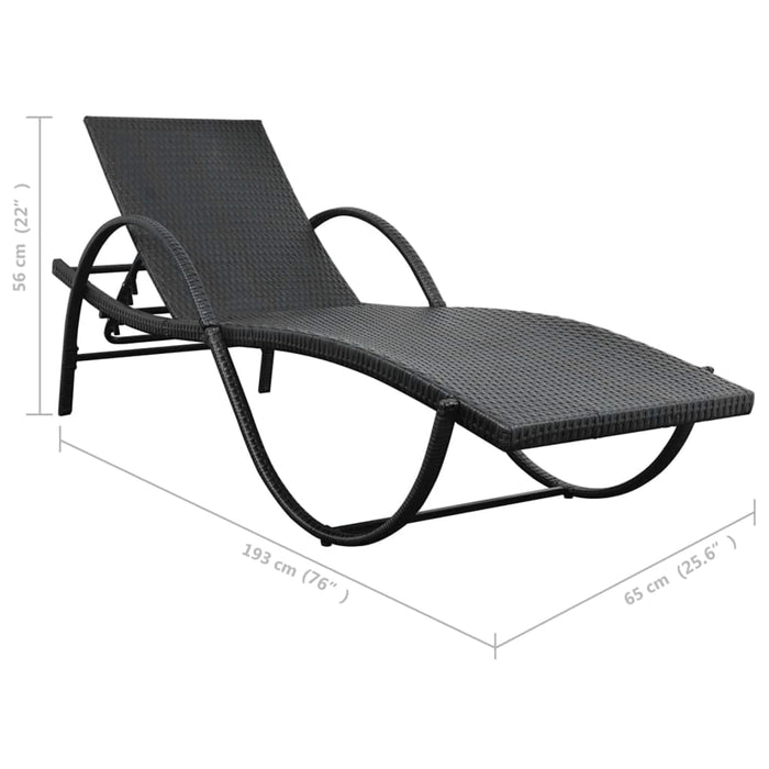 Sun lounger with cushion &amp; table poly rattan black