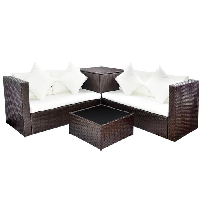 4 pcs. Garden lounge set with cushions poly rattan brown