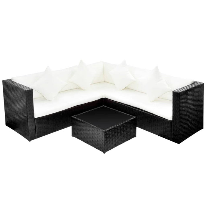 4 pcs. Garden lounge set with cushions poly rattan black