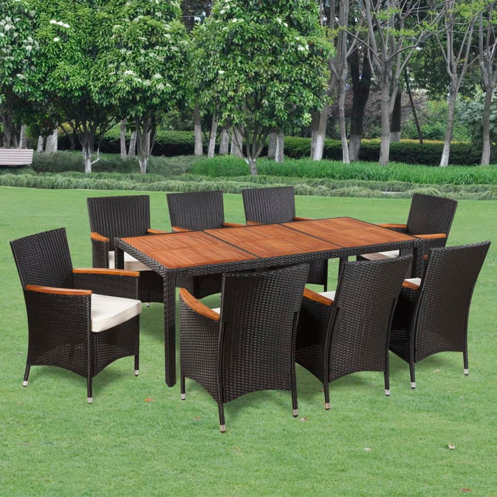 9 pcs. Garden dining group with poly rattan cushions