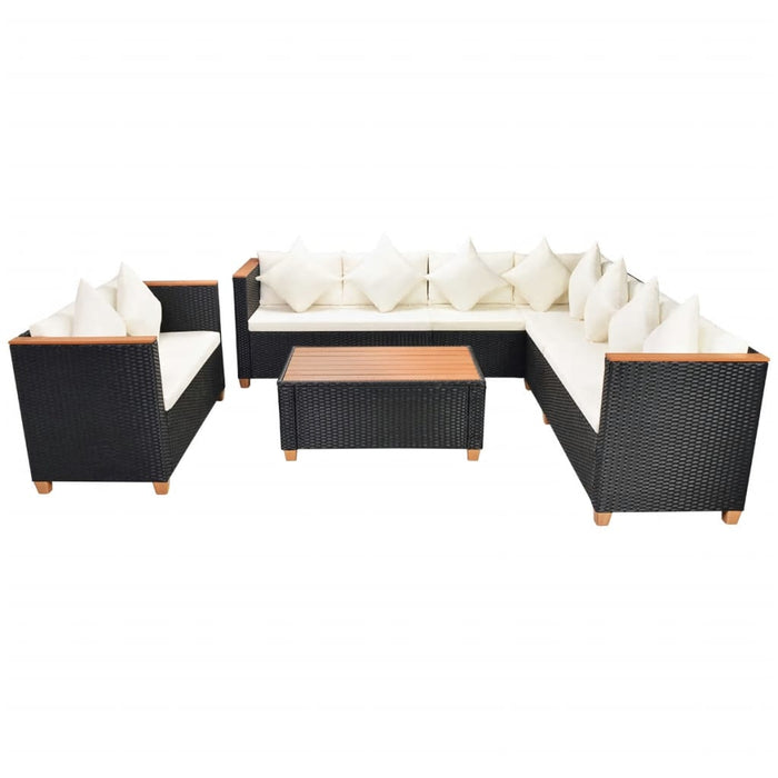 6-tlg. Garten-Lounge-Set mit Auflagen Poly Rattan Schwarz