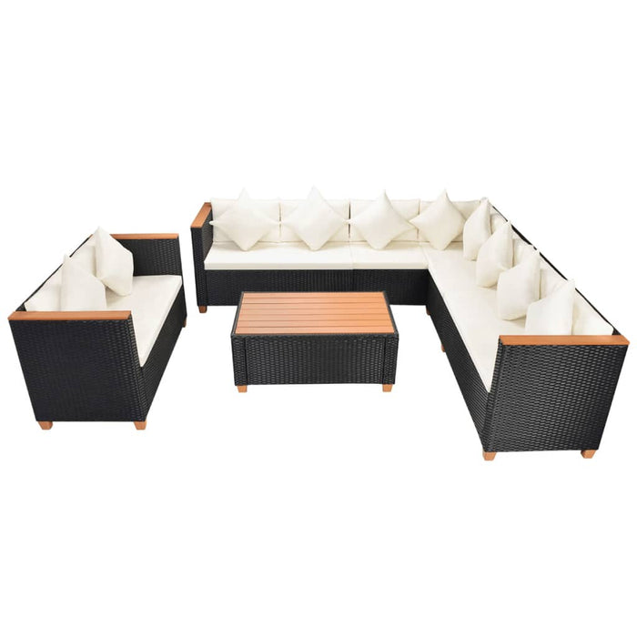 6-tlg. Garten-Lounge-Set mit Auflagen Poly Rattan Schwarz
